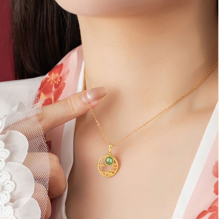 Wishes for a Beautiful Life-Cloud Nephrite Jade Necklace