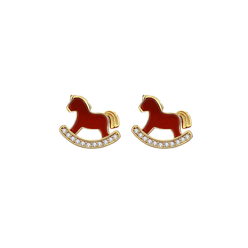 2026 Year of the Horse Red Agate Earrings – 925 Sterling Silver Lucky Studs for Wealth & New Beginnings