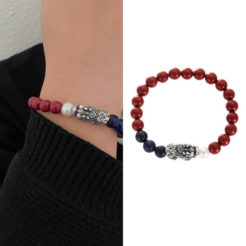 Shared Good Wishes-Pixiu Pressed Cinnabar Bracelet