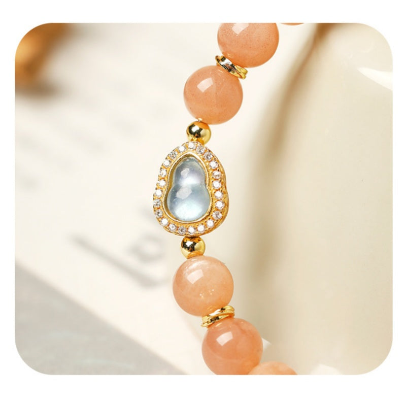 Ice Jade Gourd Sunstone Bracelet-Welcome Good Fortune