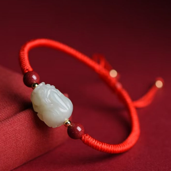 Hetian Jade Pixiu Hand-Woven String Couple Bracelet-Protection and Wealth