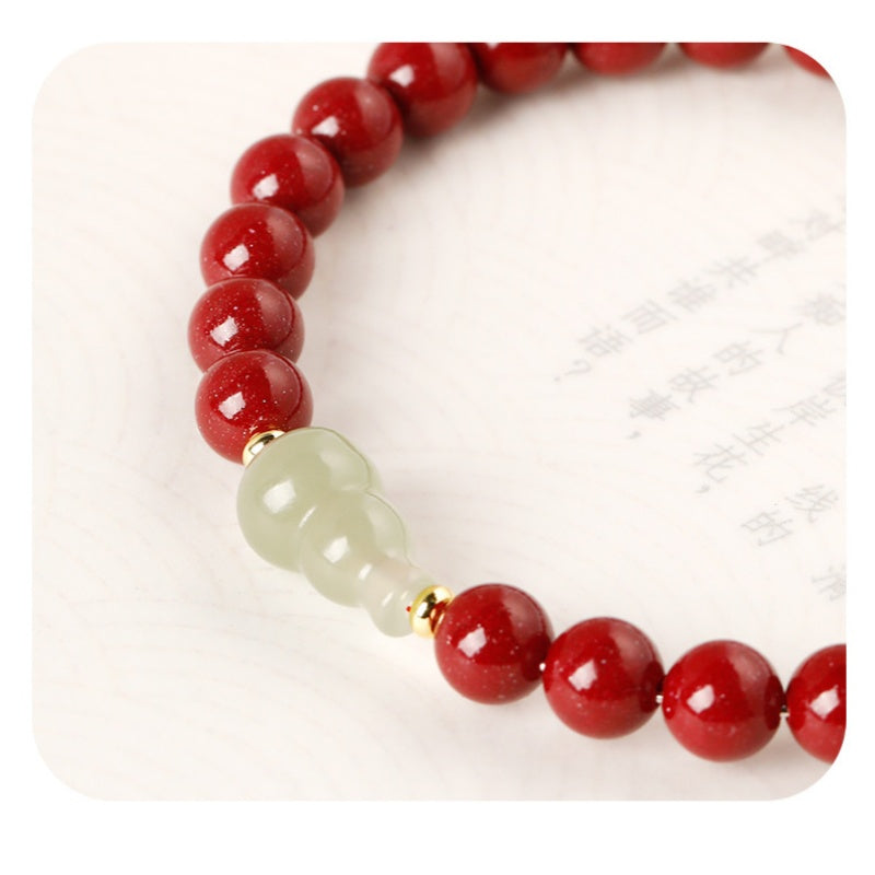 Hetian Jade Gourd Cinnabar Bracelet-Quiet Abundance