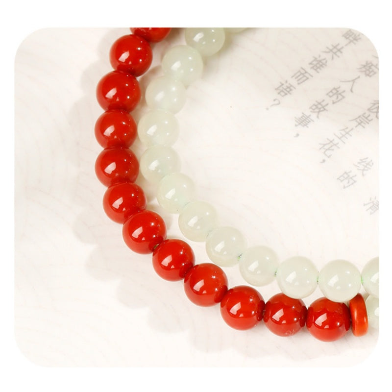 Hetian Jade Cinnabar Double-Wrap Bracelet-Twofold Harmony
