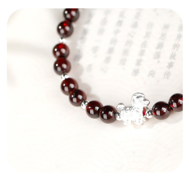 Silver Lucky Horse Garnet Bracelet-Forward with Courage