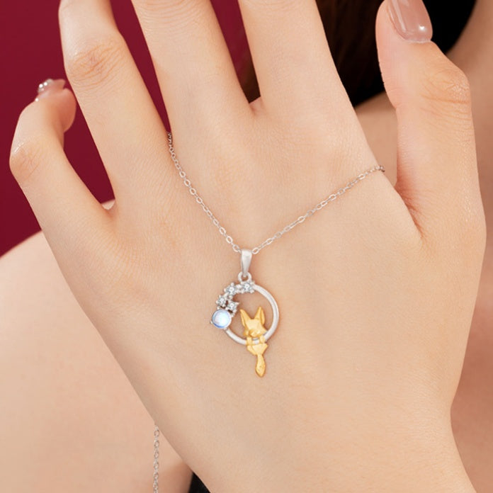 Fox and Flowers Two Tone Necklace-Blessings and Prosperity