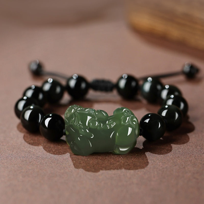 Hetian Jade Pixiu Obsidian Bracelet – Wealth Protection