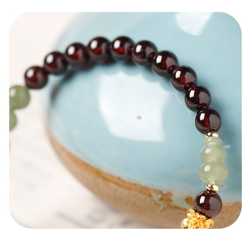 Hetian Jade Gourd Garnet Bracelet-Steady Renewal