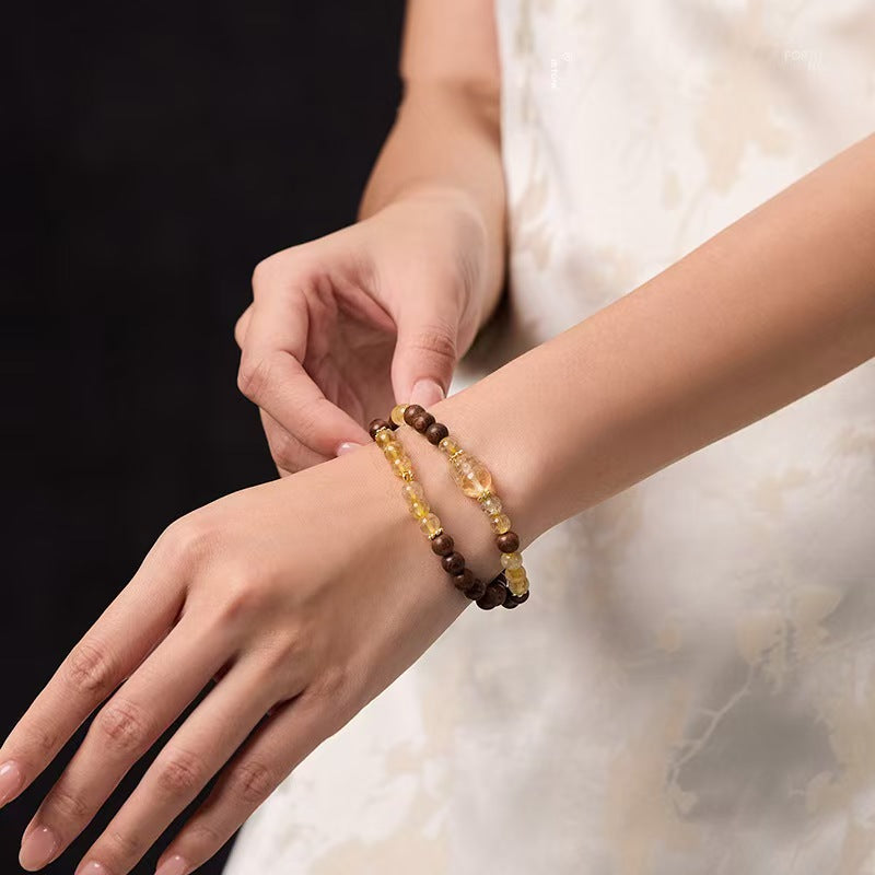 Wisdom Path Rutilated Quartz Pixiu & Sandalwood Abundance Bracelet