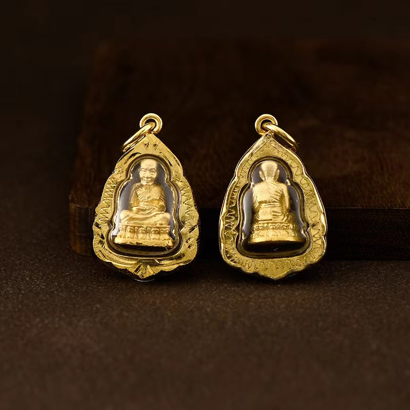 Gold Thai Buddha Amulet Phra khruang Necklace-Protection and Prosperity