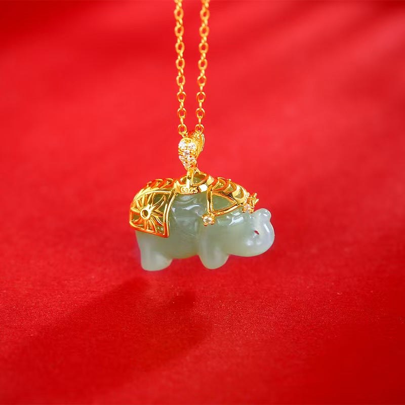 Fortune Guardian Elephant Jade Pendant Necklace