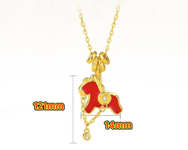 2026 Year of the Horse – Red Enamel “Wish You Wealth” Jewelry Set