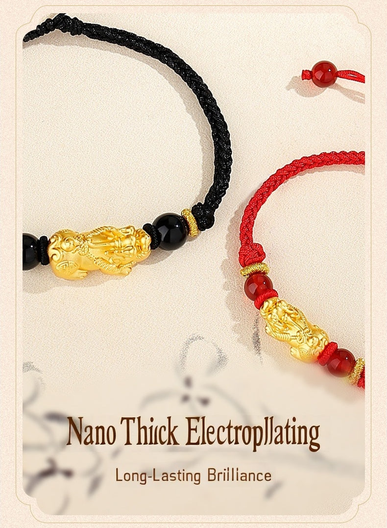 Golden Pixiu Couple String Bracelets – Lucky & Protection Red and Black String Set