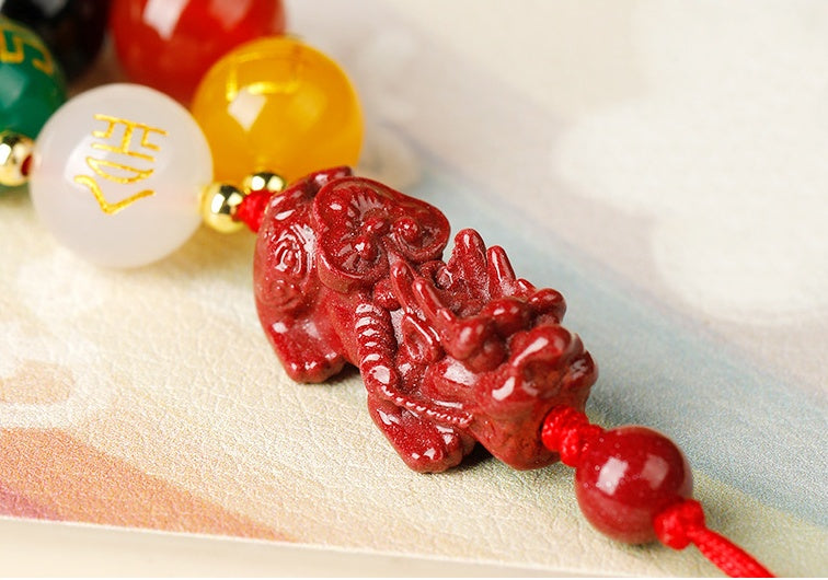 Cinnabar Pixiu Five-Element Agate Phone Charm-Balanced Harmony
