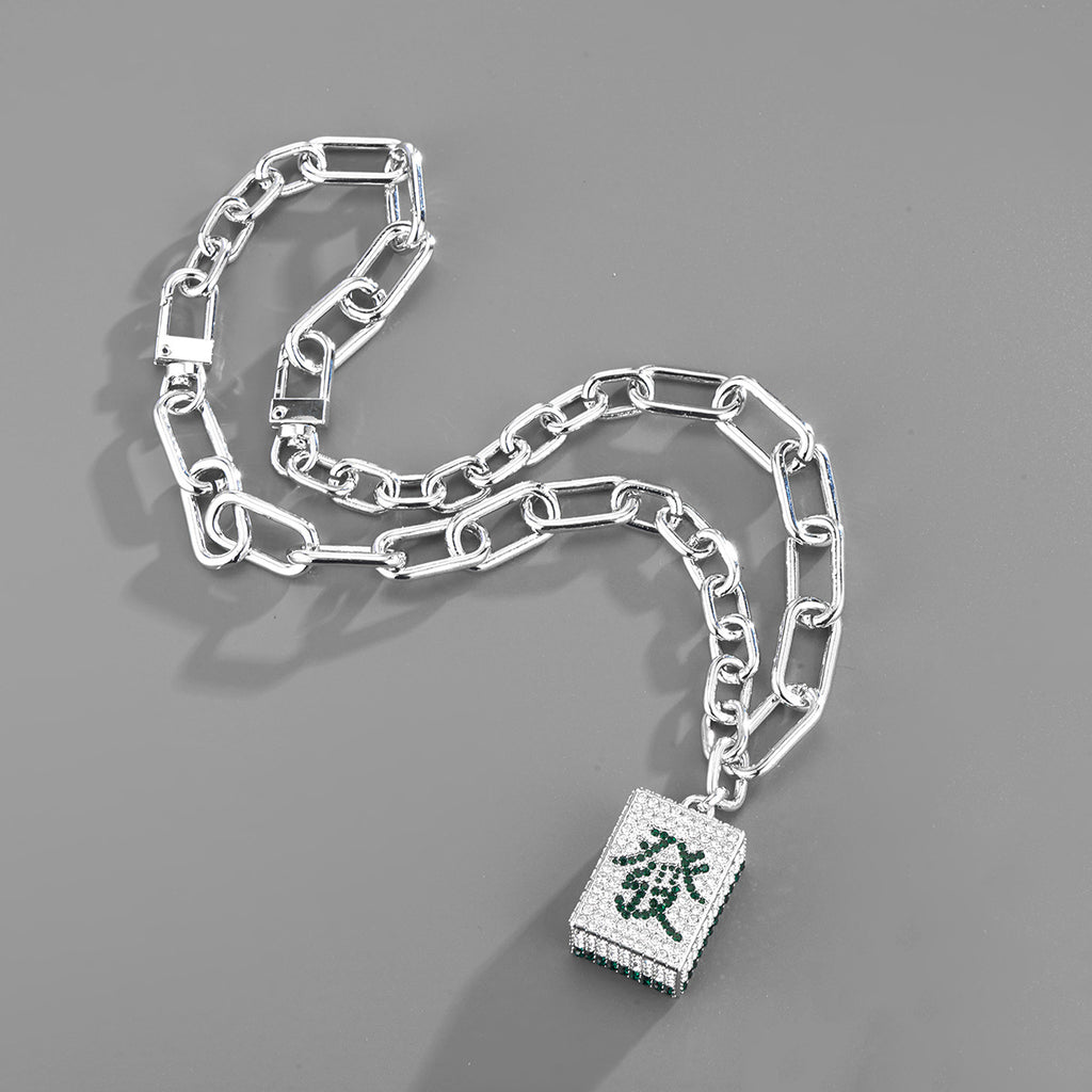 Fortune in Full-Cubic Zirconia Mahjong Tile Necklace