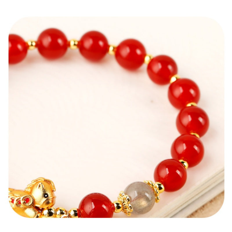 A Brighter Way Forward-Red Agate Moonstone Lucky Horse Bracelet
