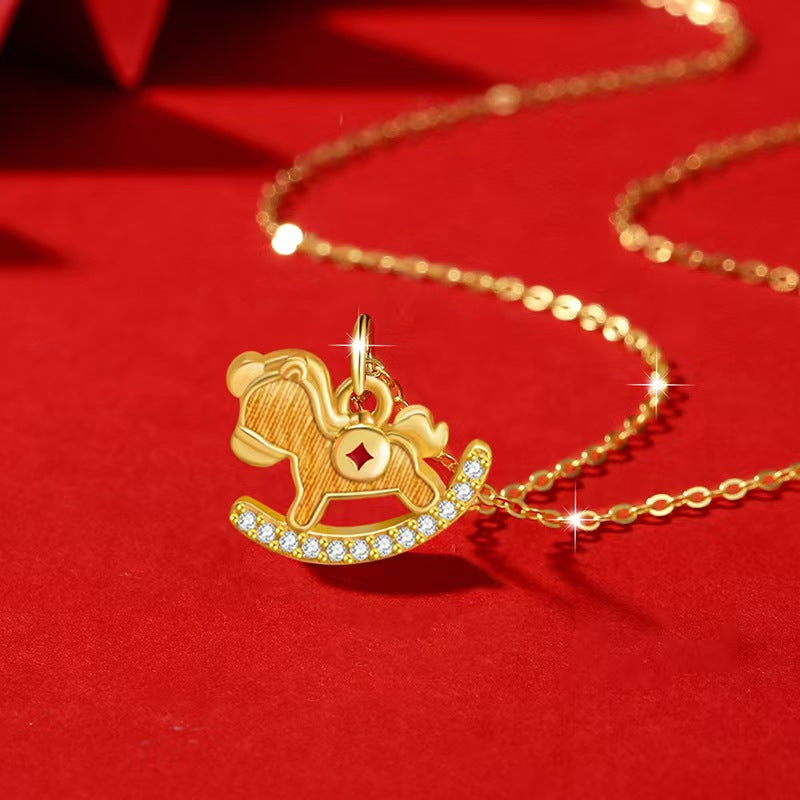 Gold Rocking Horse Fortune Necklace — luck, abundance, momentum