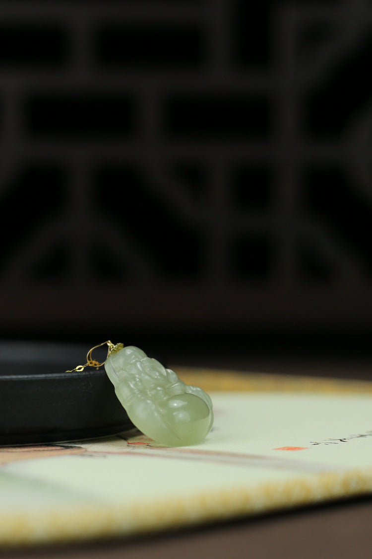 Laughing Buddha Peace & Abundance Hetian Jade Pendant Necklace