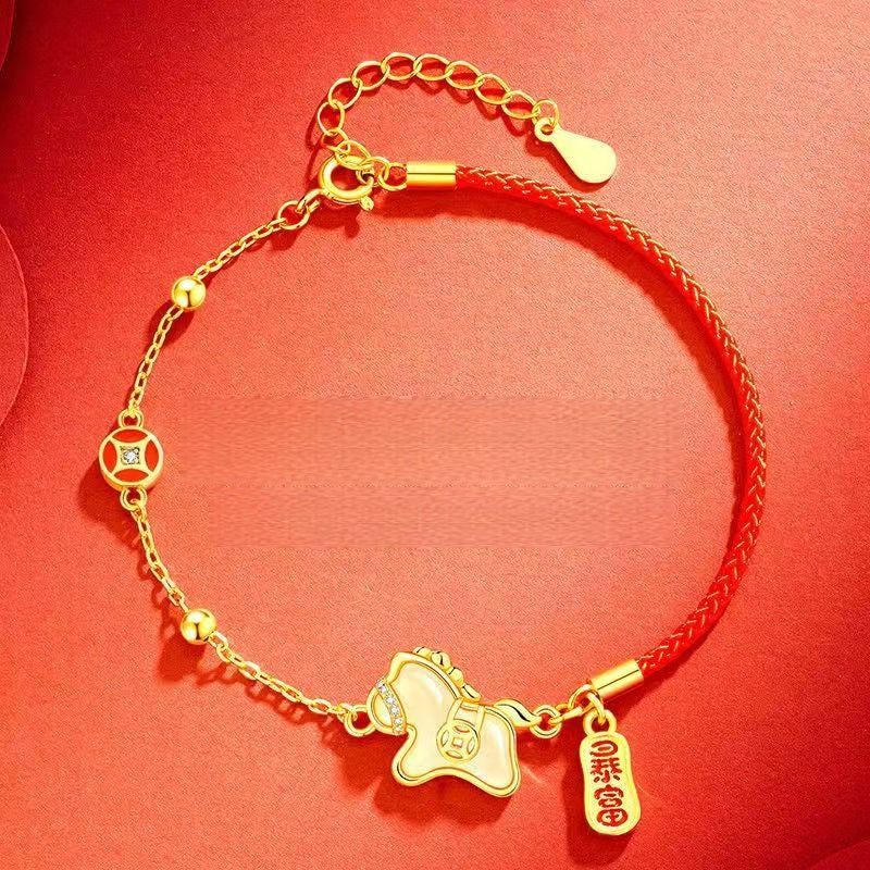 2026 Zodiac Horse Jade & Gold Bracelet –Wealth Comes Swiftly Red Cord Edition