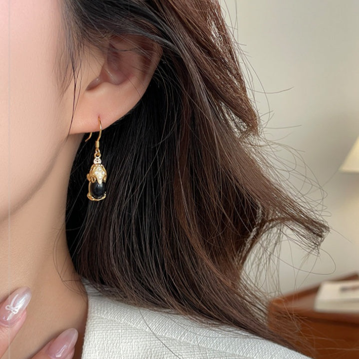 Wealth and Protection-Pixiu Black Agate Drop Earrings