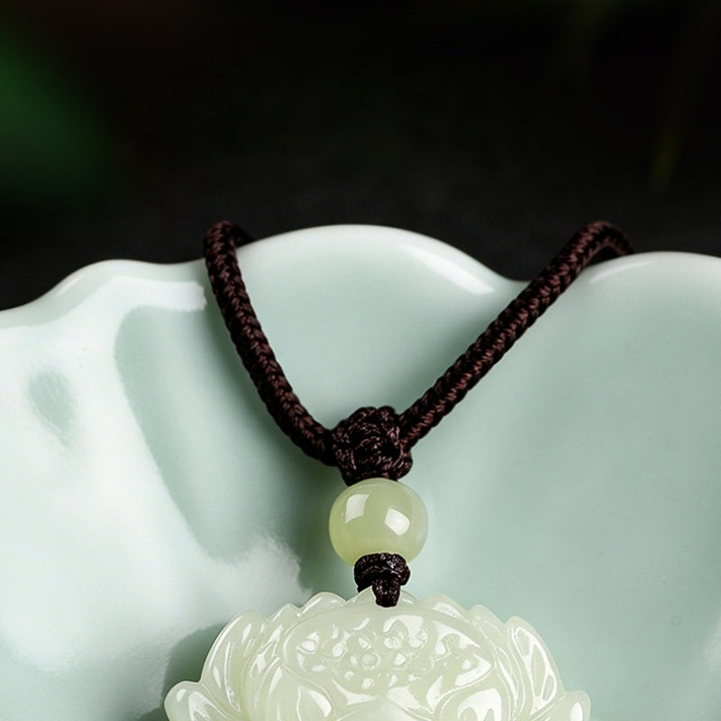Hetian Jade Lotus Pendant Necklace-Inner Clarity