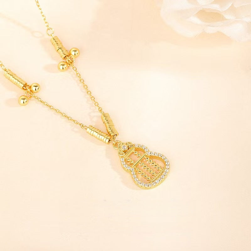 Gold Abacus Calabash Necklace — Wealth • Blessings • Abundance