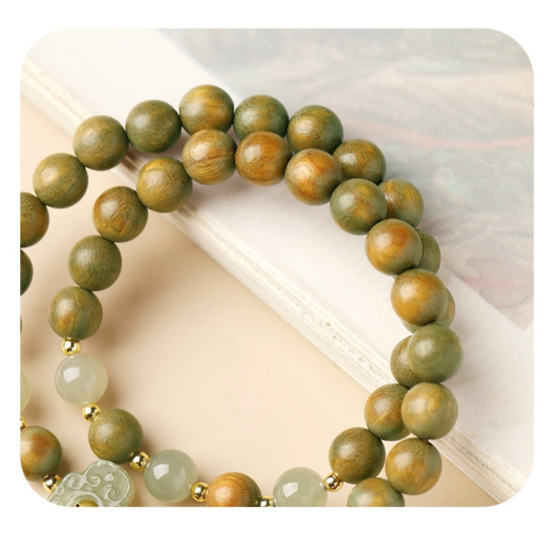 Nephrite Jade Ruyi Green Sandalwood Double-Wrap Bracelet-Quiet Alignment