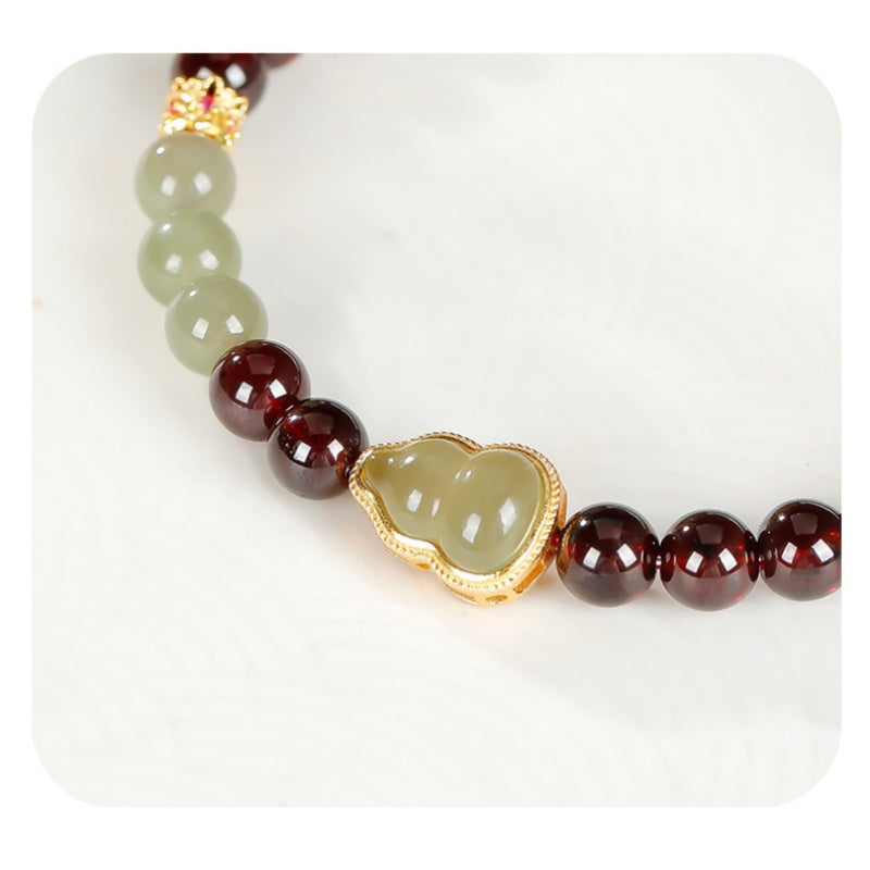 Jadeite Gourd Garnet Bracelet-Fortune in Motion