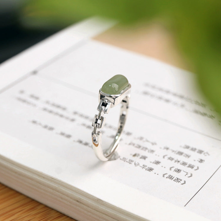 Fu Jade Silver Ring-Prosperity