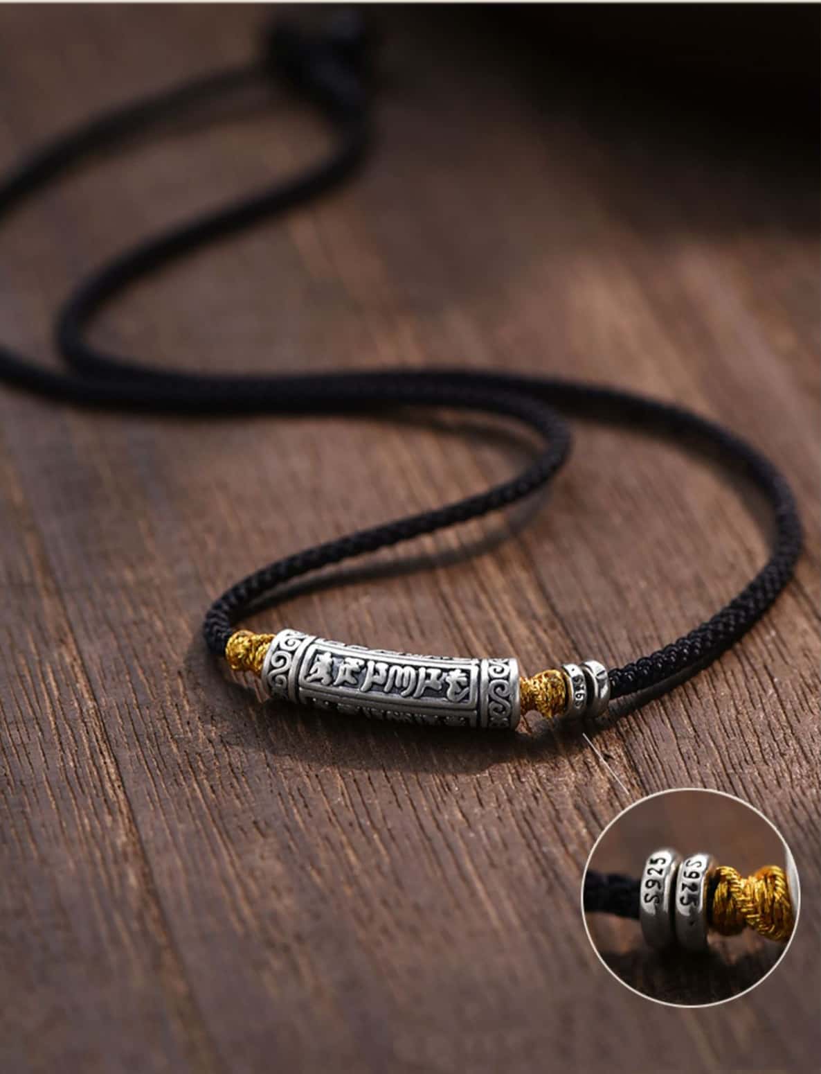 Tibetan Six True Words Mantra 999 Silver Necklace - Vintage Engraved Spiritual Amulet