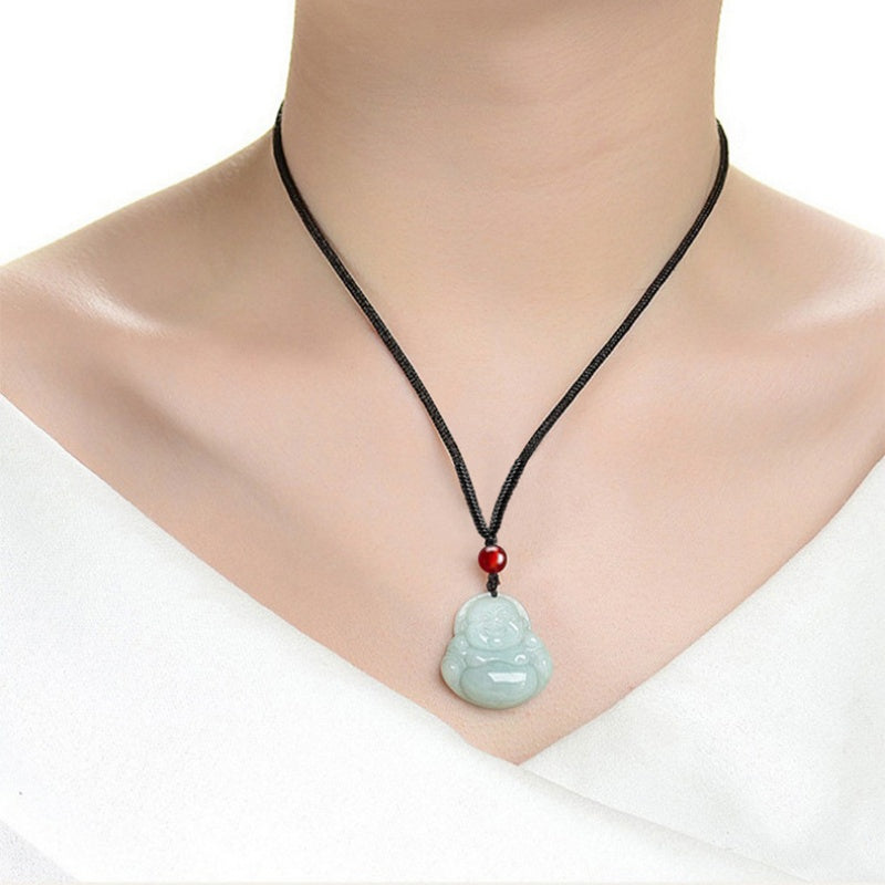 Harmony Protection Guan Yin & Laughing Buddha Jade Pendant Set