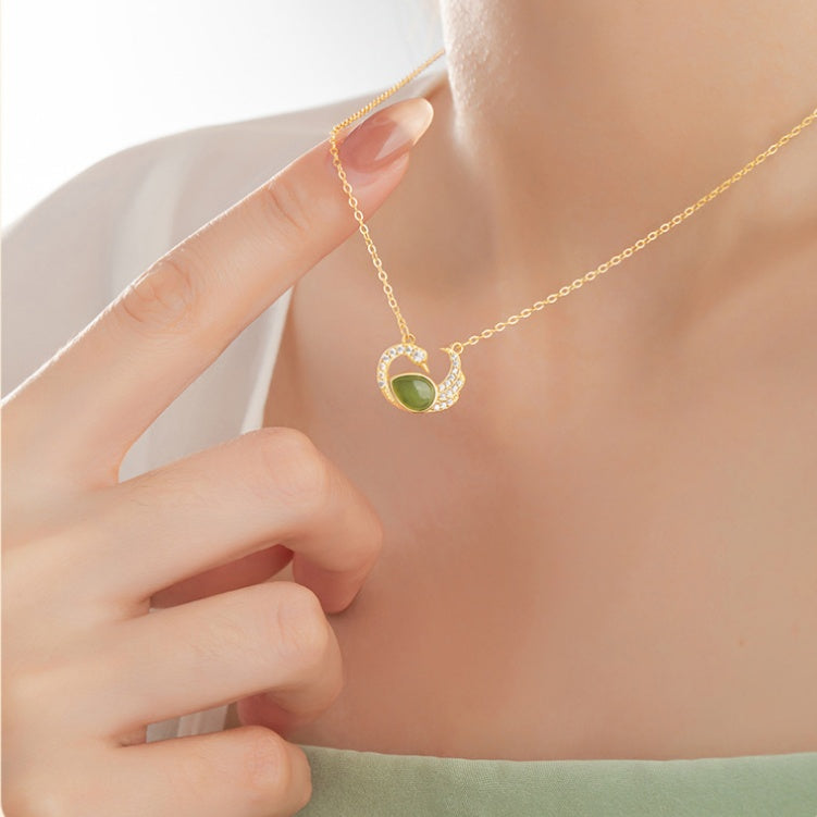 Swan Nephrite Jade Necklace-Peace & Joy