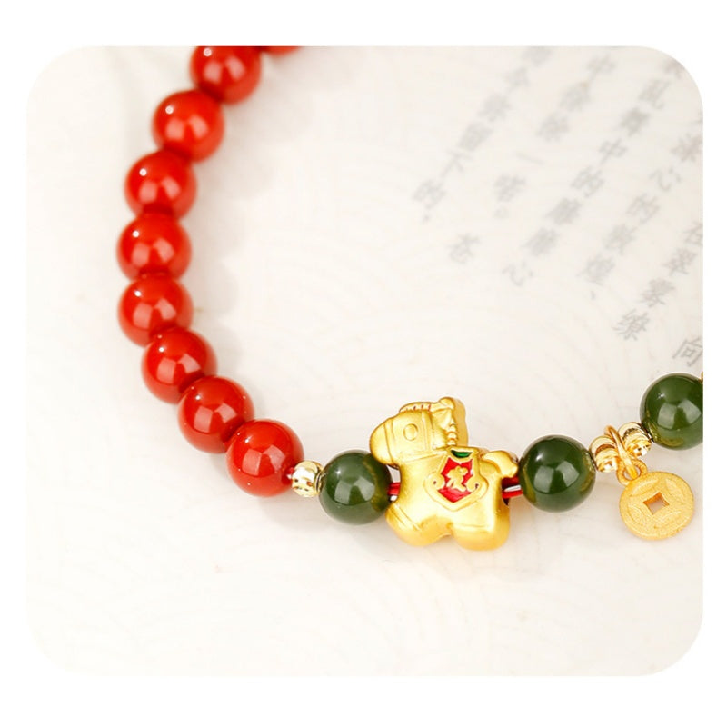 Sterling Silver Lucky Horse Agate Bracelet-Courage in Motion