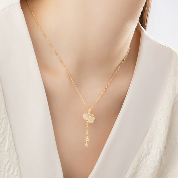 Fortune and Harmony-Gourd Jade & Chalcedony Sterling Silver Necklace