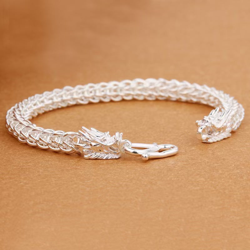 Double Dragon 999 Silver Bracelet-Attract Wealth