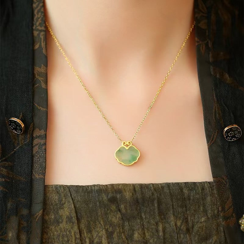 Auspicious Clouds Natural Emerald Necklace-Attract Wealth