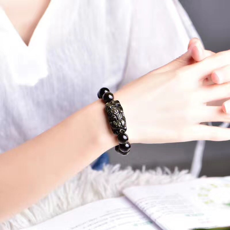 Grounded Protection-Golden Sheen Obsidian Pixiu Bracelet