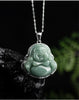 Grade A Jade Laughing Buddha Pendant – Women’s S925 Silver Mounted Bean-Type Jade Amulet