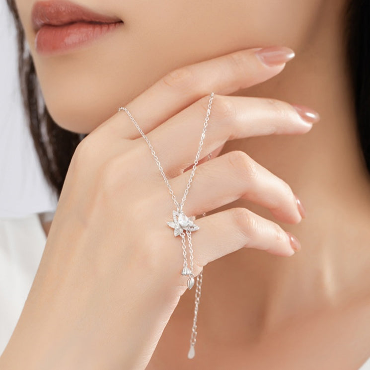 Lotus Sterling Silver Tassel Necklace-Purity in Bloom