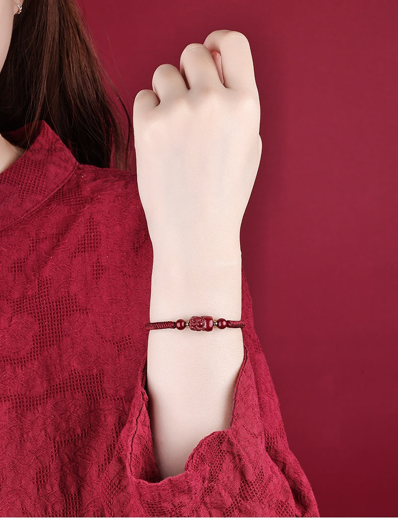 Zinnoberarmband-Fengshui Pixiu Goldperlen