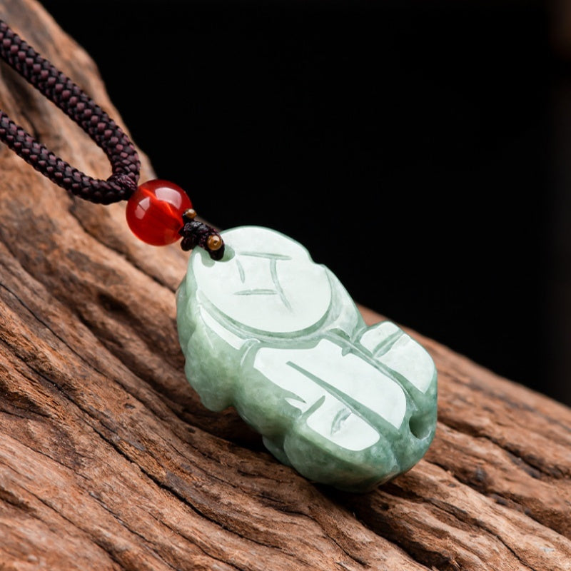 Natural Grade A Jadeite Pixiu Necklace-Hand Carved Wealth and Protection
