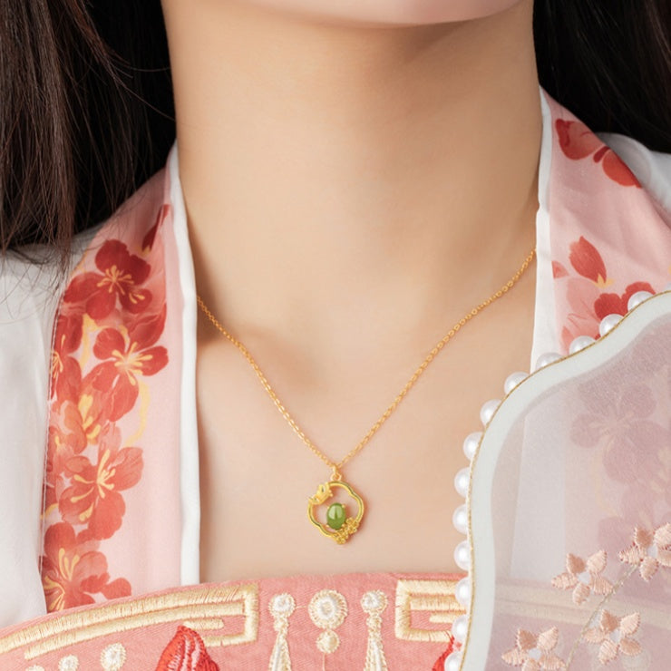 Four Seasons Bamboo & Floral Nephrite Jade Necklace-Beauty Through Change