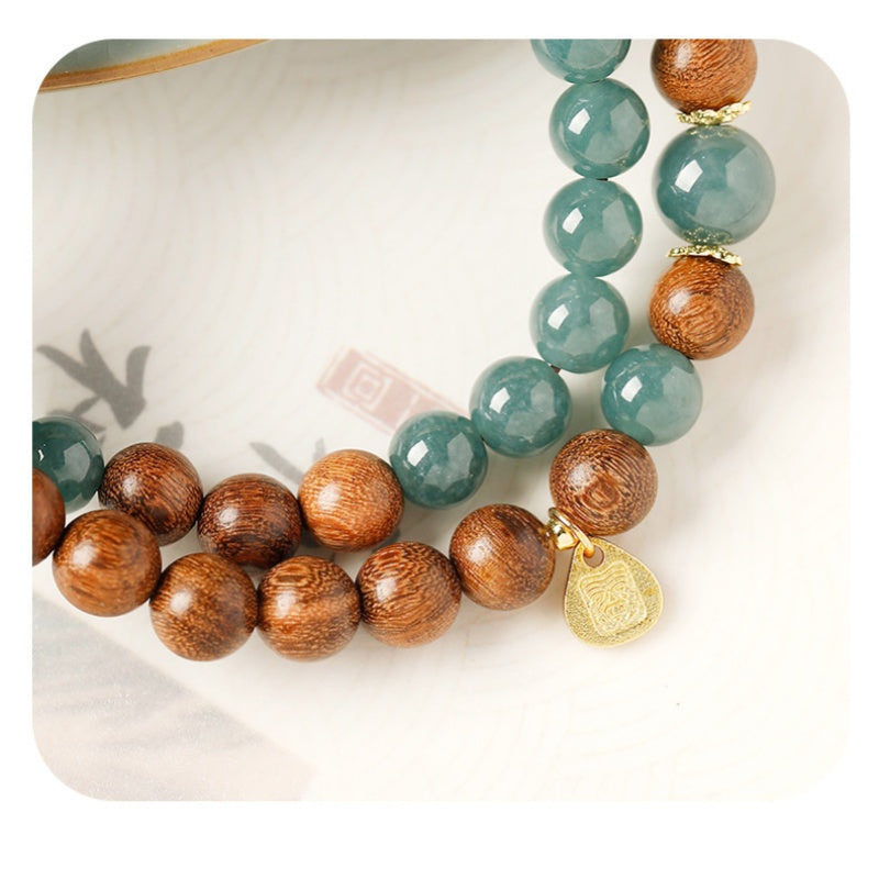 Sandalwood Blue Jadeite Double-Wrap Bracelet-Grounded Clarity