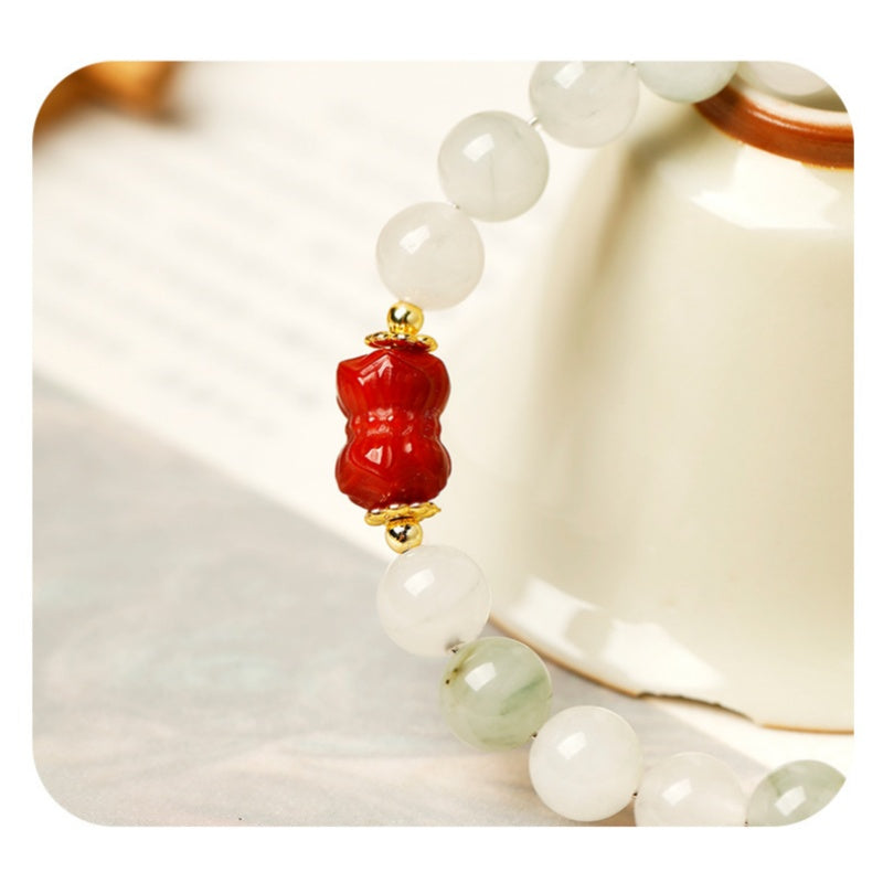 A Quiet Blessing-Cinnabar Twin Lotus Jade Bracelet