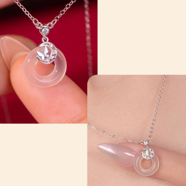 Butterfly Peace Disc Chalcedony Necklace-Lifelong Peace and Joy