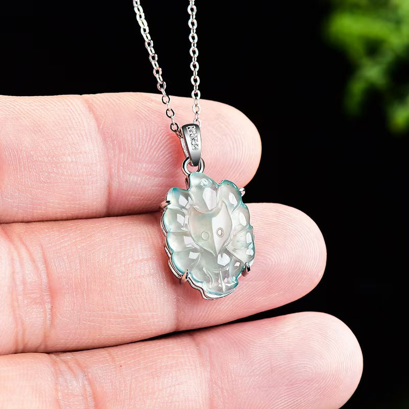 Ice Jade Nine-Tailed Fox Pendant Necklace – Intuition, Attraction & Protection