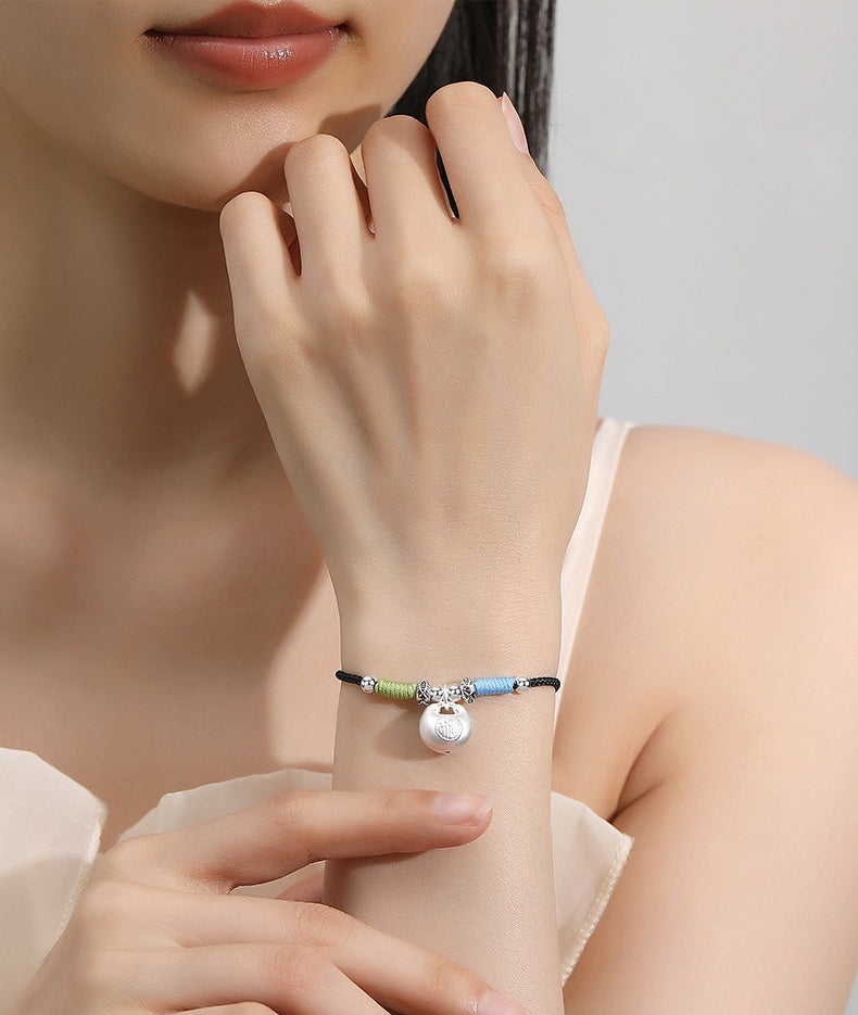 Silver Blessing Pouch String Bracelet – Peace, Happiness & Everyday Joy