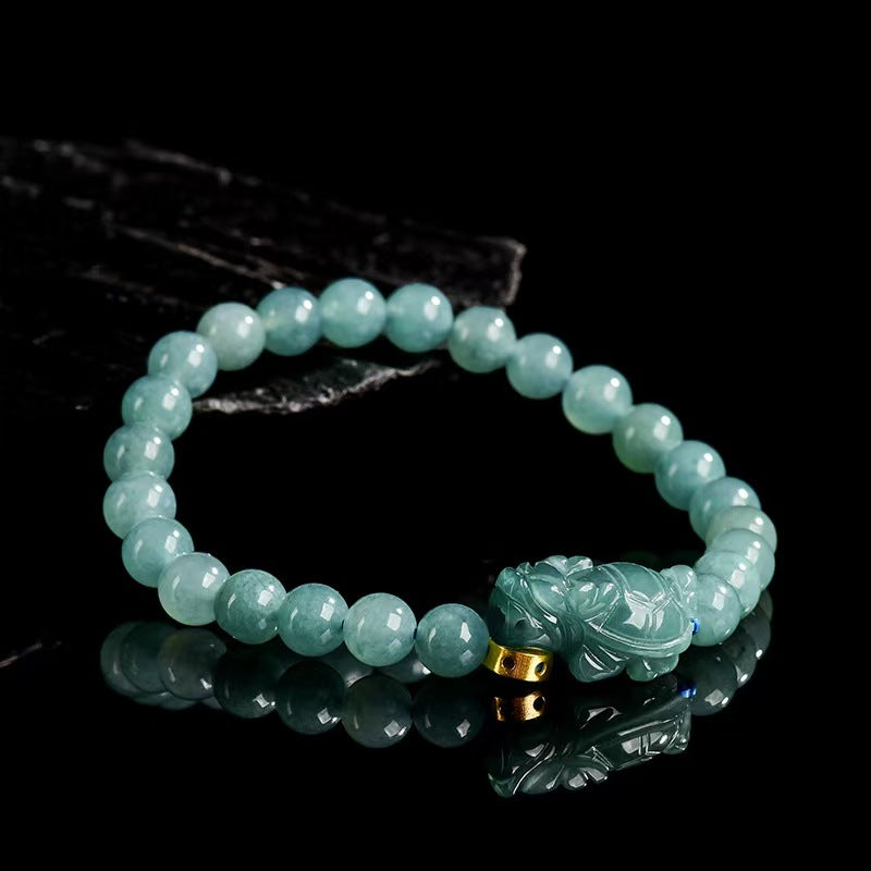The Prosperous Dragon Turtle Jade Bracelet-18K Gold-Plated Wealth Bead for Protection & Steady Prosperity