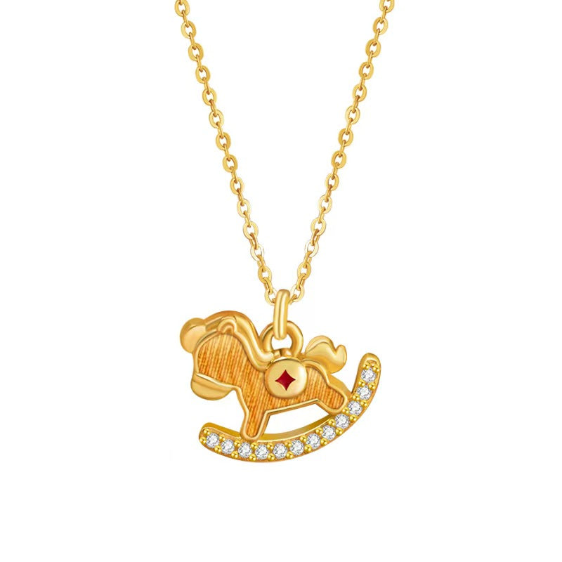 Gold Rocking Horse Fortune Necklace — luck, abundance, momentum