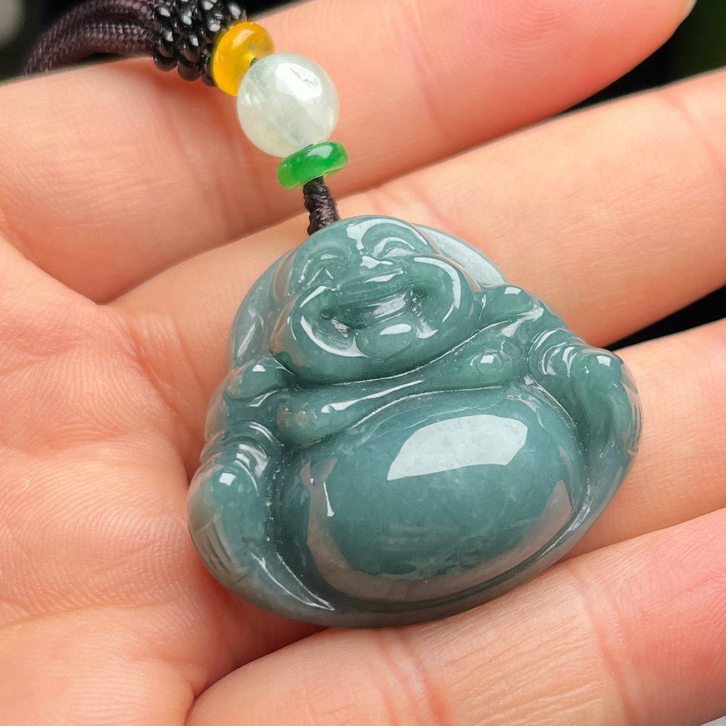 Laughing Buddha Blue-Green Jadeite Pendant-Room for Joy