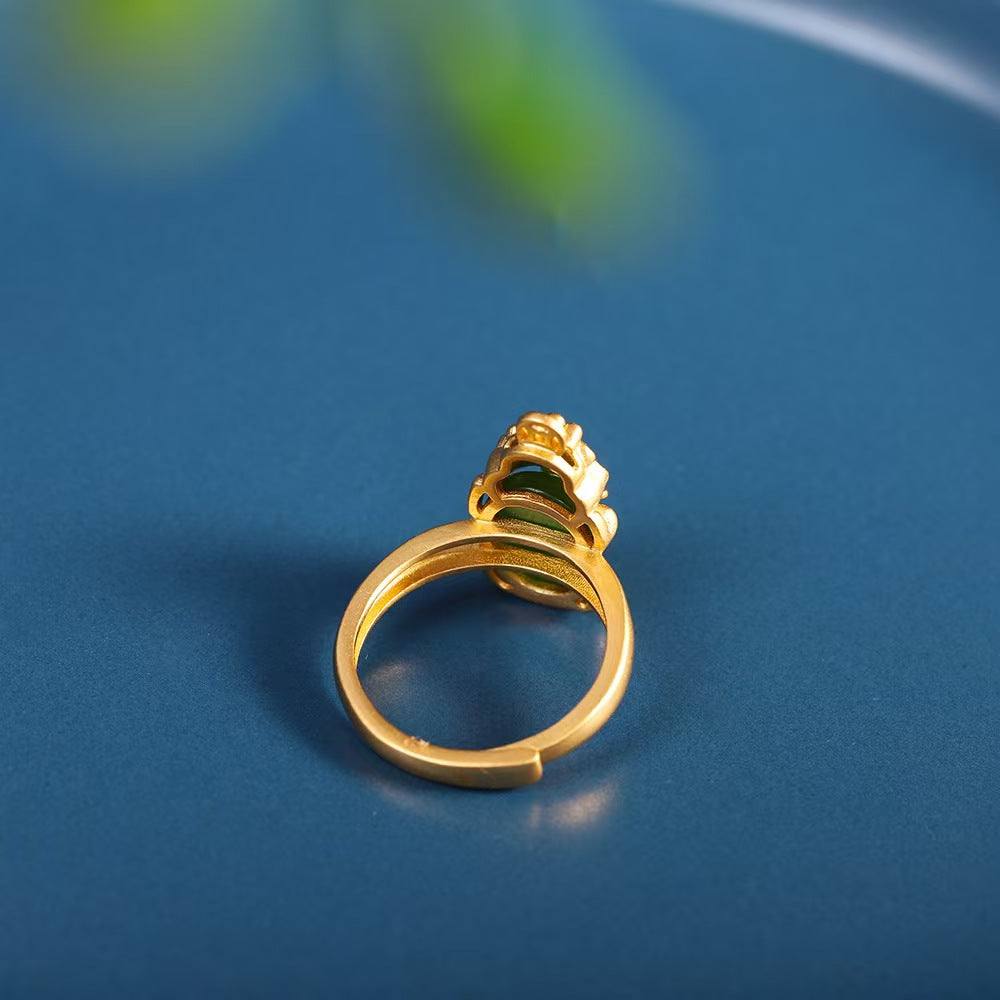 Pixiu Green Jade Ring